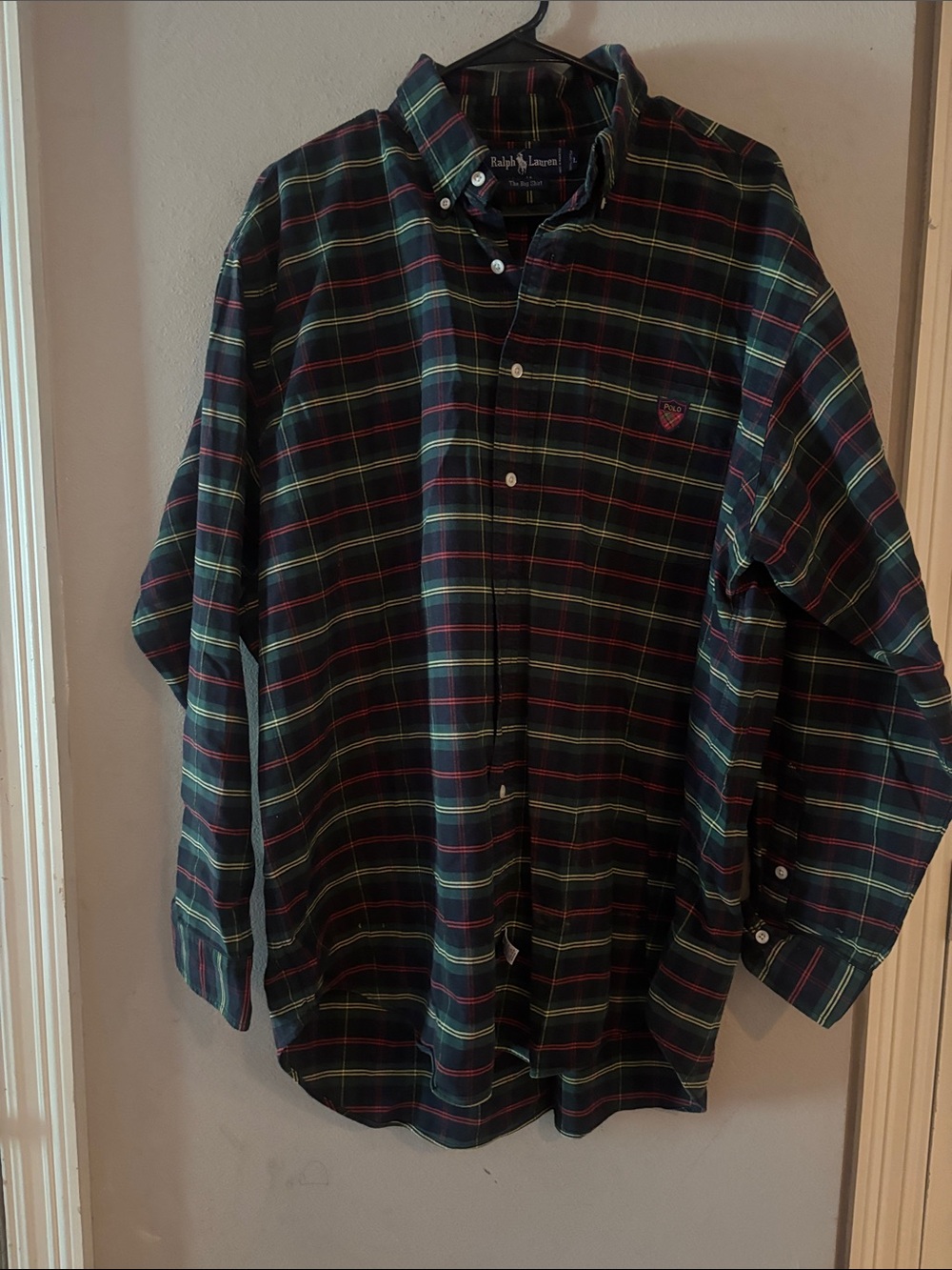 90s vintage Ralph Lauren Green Navy Plaid Button-Down Shirt